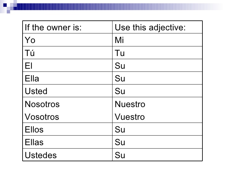 Possesive Adjectives - Spanish Webz